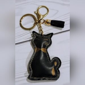 Black and gold cat key chain, purse charm